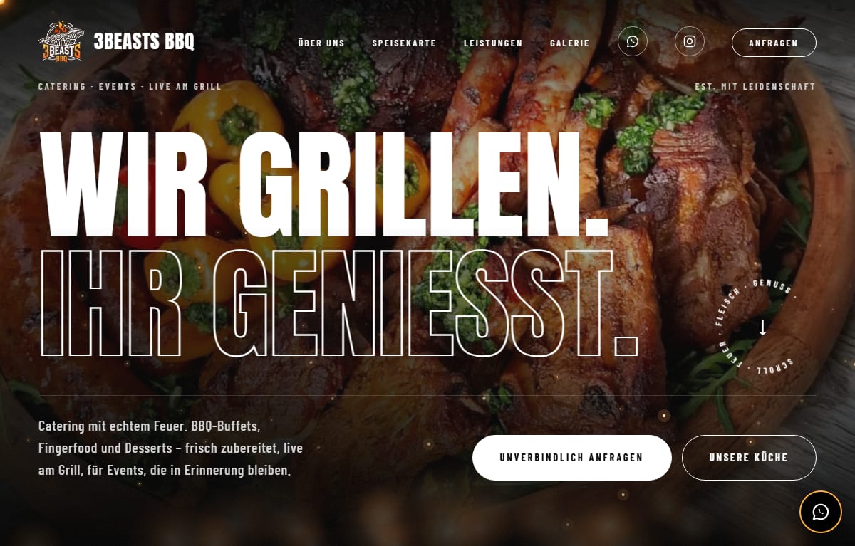 Website von 3 Beasts BBQ am Desktop